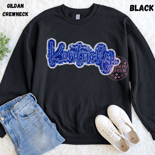 KENTUCKY CURSIVE FAUX EMBROIDERY/SEQUINS PRINT