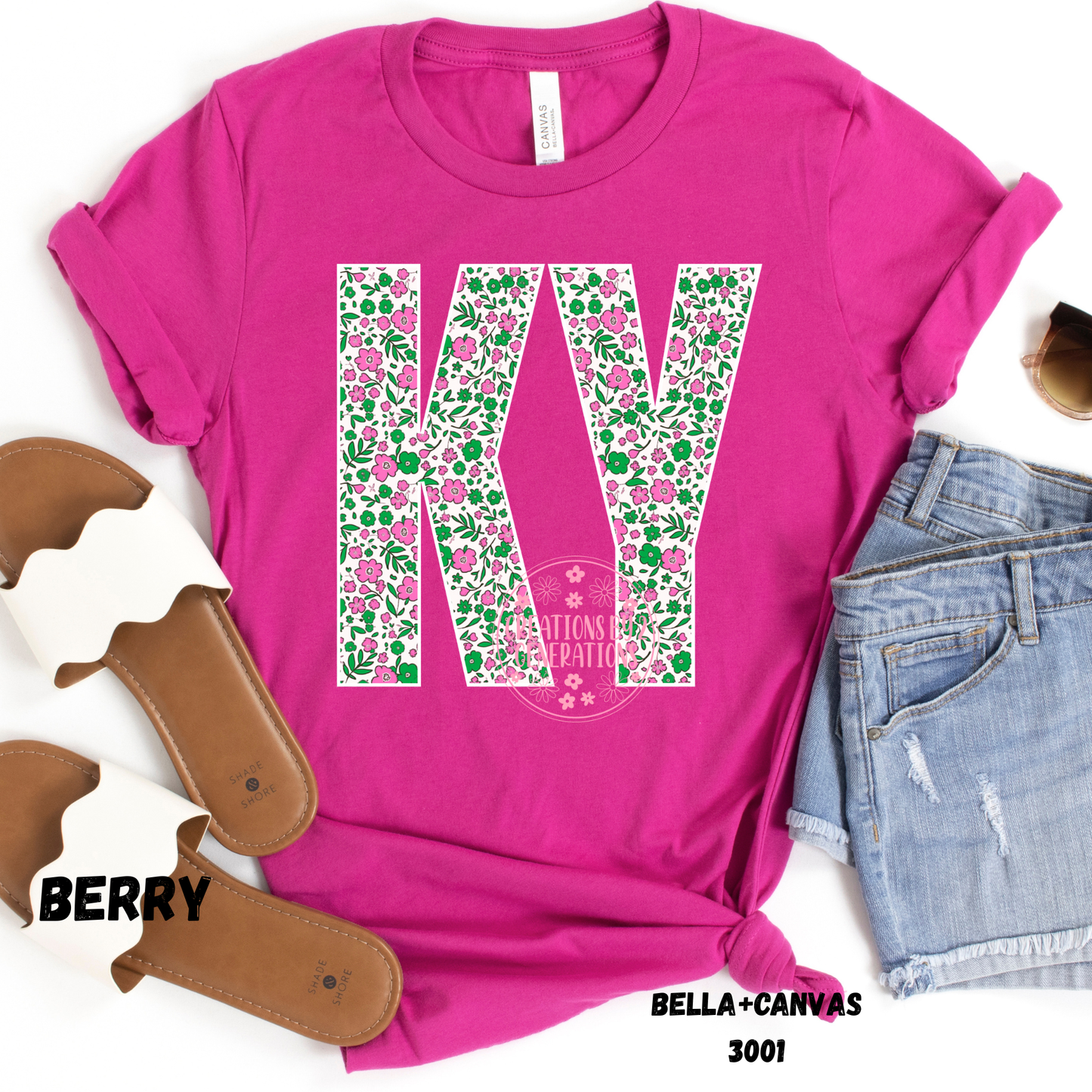 KY PINK GREEN FLORAL BELLA+CANVAS SS