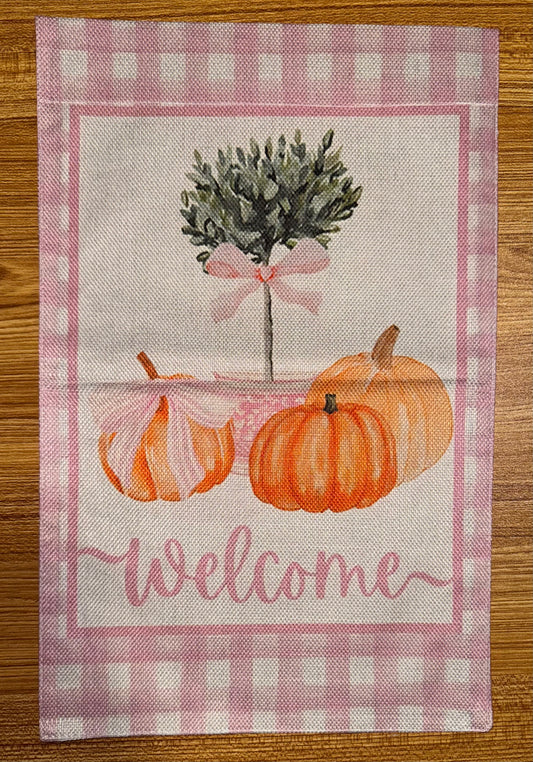 WELCOME PINK BOWS PUMPKIN FLAG