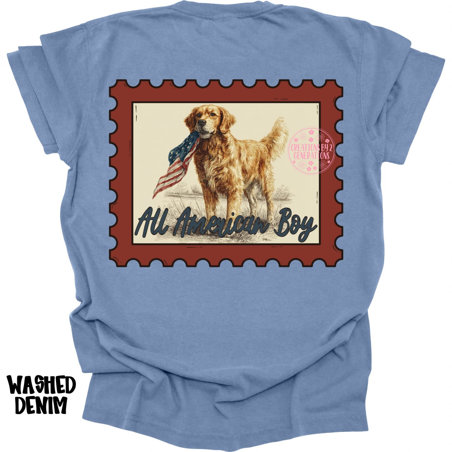ALL AMERICAN BOY DOG & FLAG WITH FRONT POCKET DESIGN PREORDER (YOUTH)