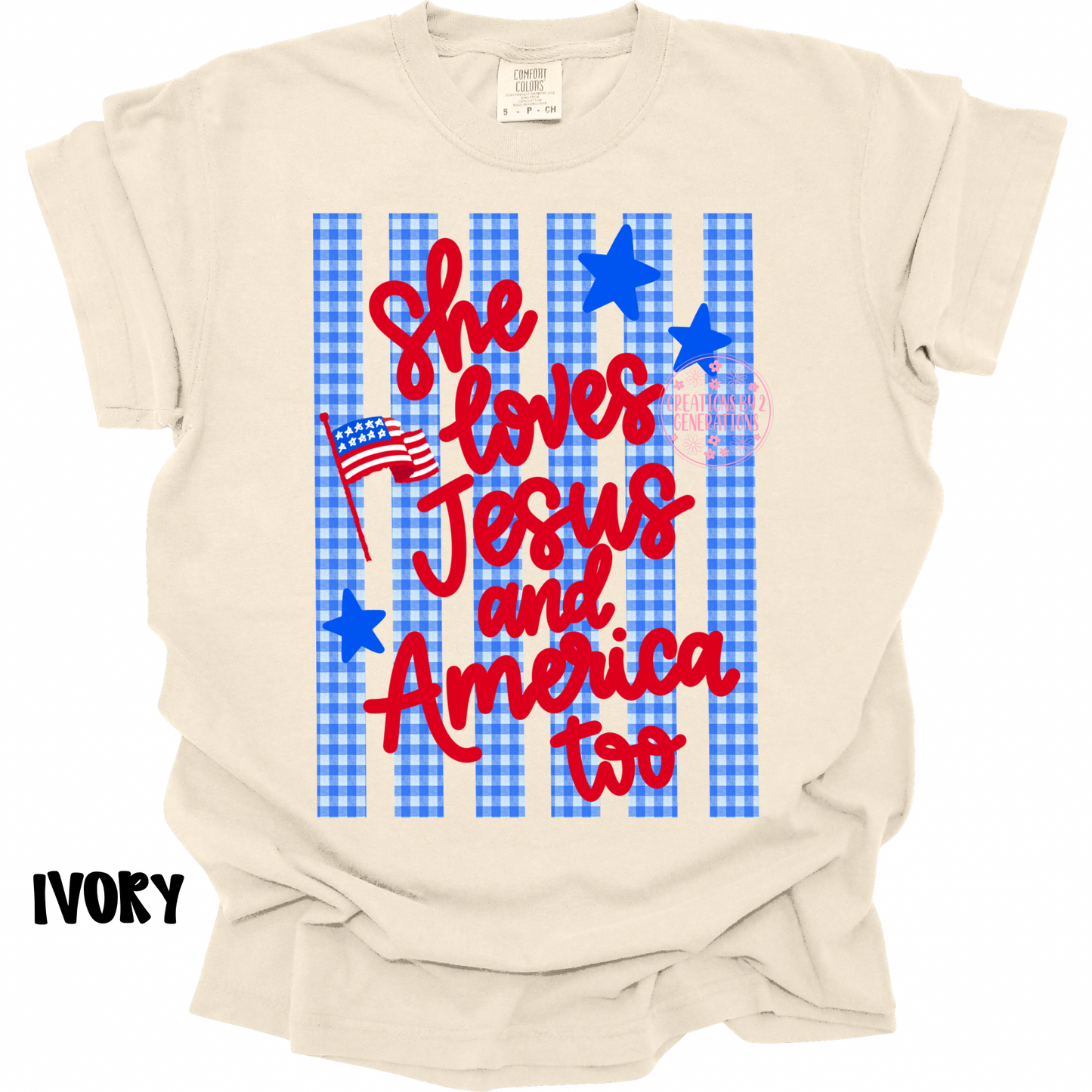 SHE LOVES JESUS AND AMERICA TOO RED WORDS PREORDER