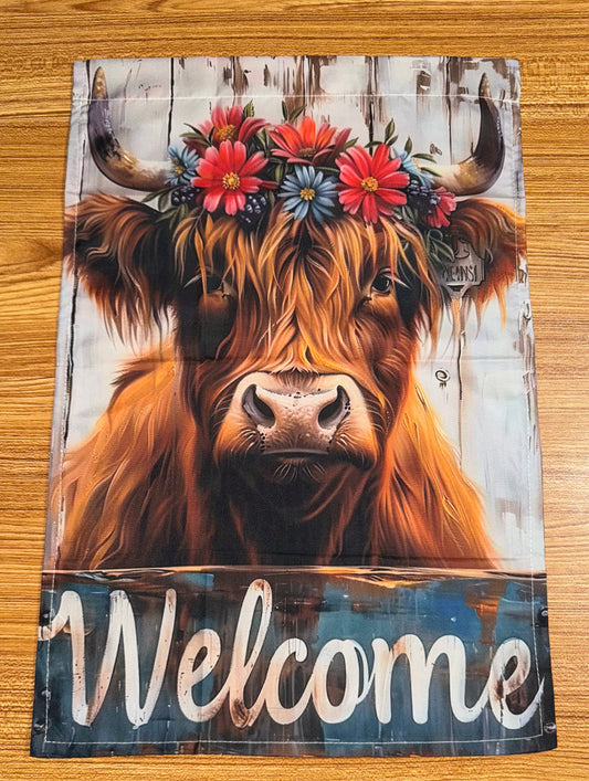 Cow Floral Welcome Flag