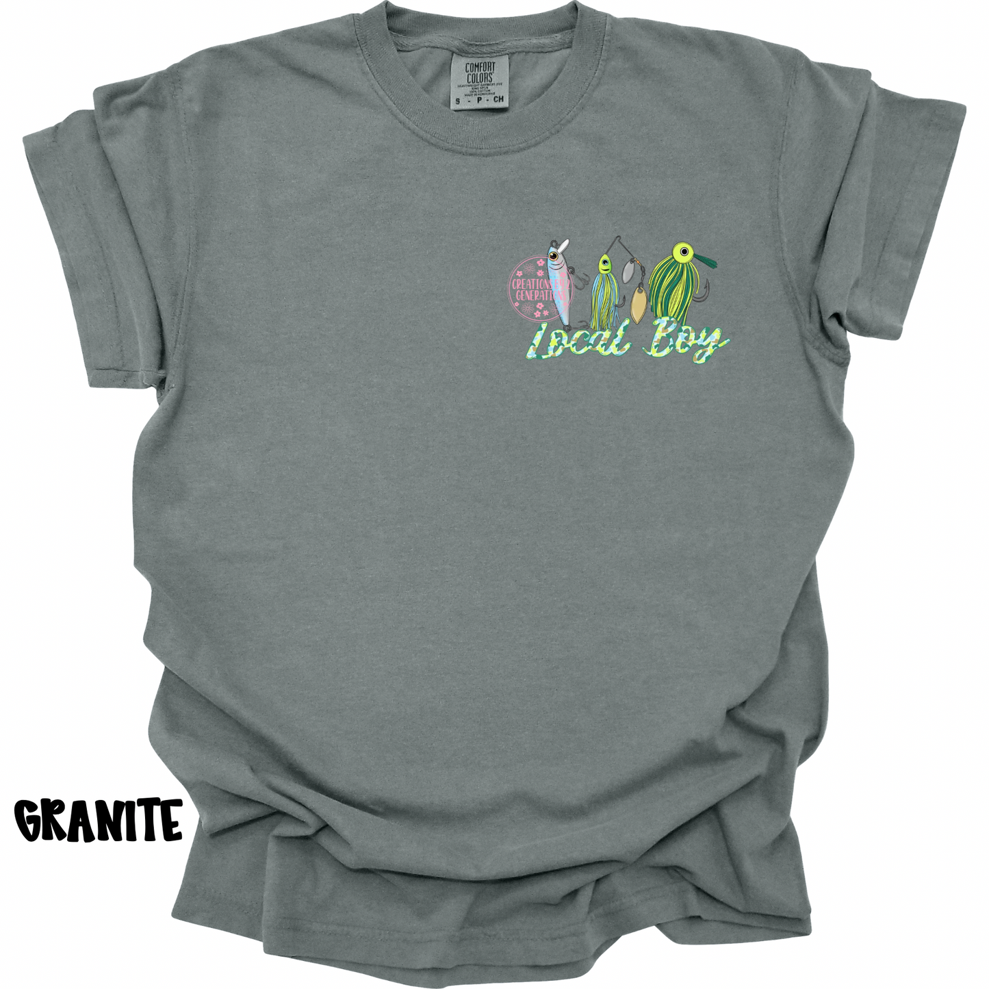 LOCAL BOY FISHING BAITS GREEN/BLUE WITH FRONT POCKET DESIGN PREORDER (YOUTH)