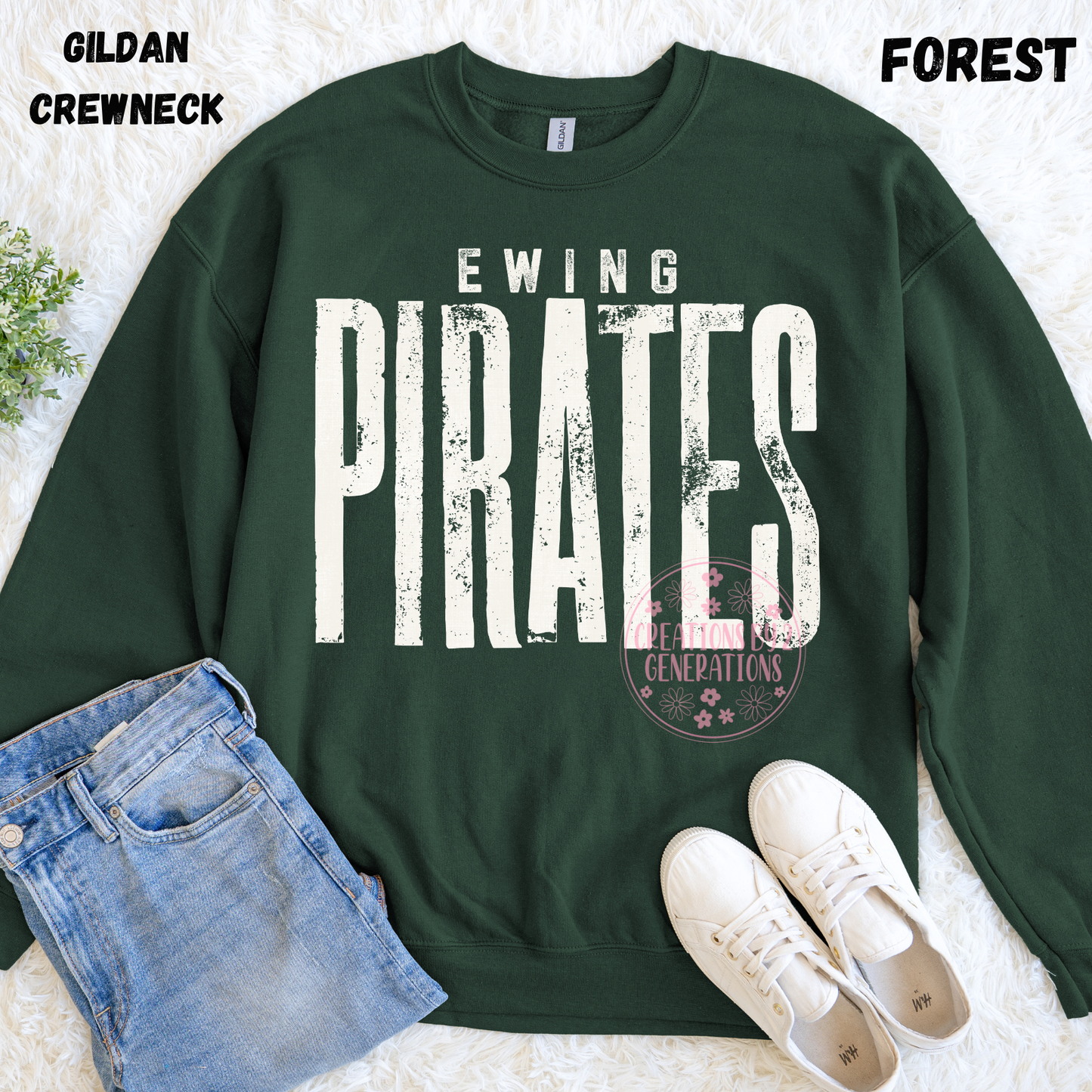 DISTRESSED EWING PIRATES WHITE SWEATSHIRT