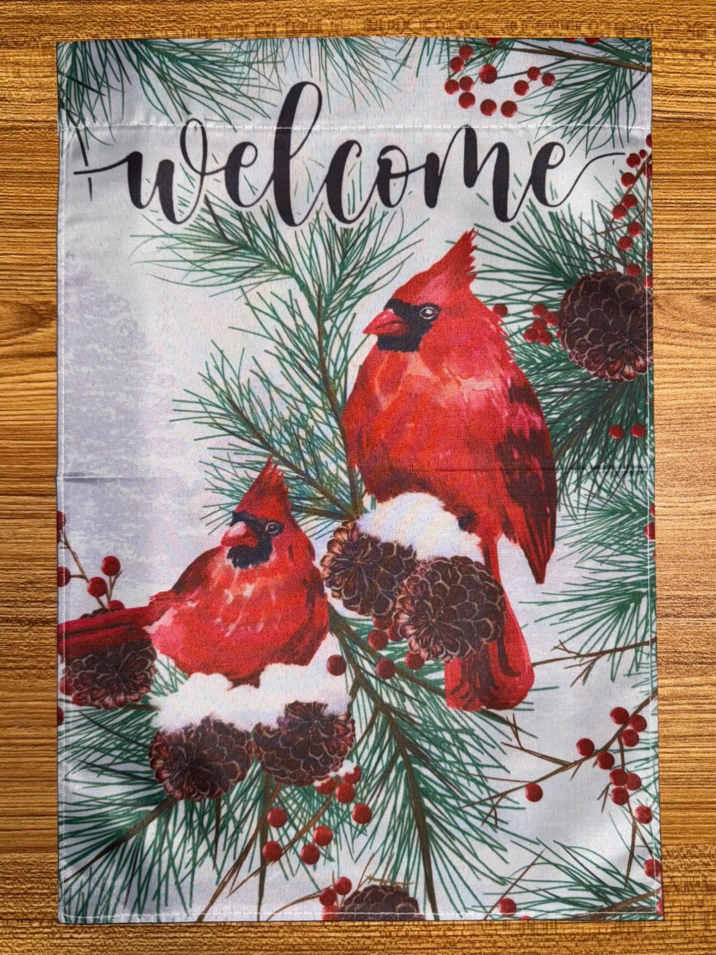 WELCOME RED BIRD WINTER FLAG