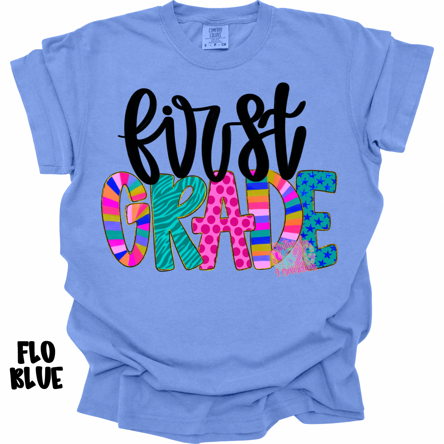 FIRST GRADE COLORFUL PATTERNS BLACK CURSIVE PREORDER (YOUTH)