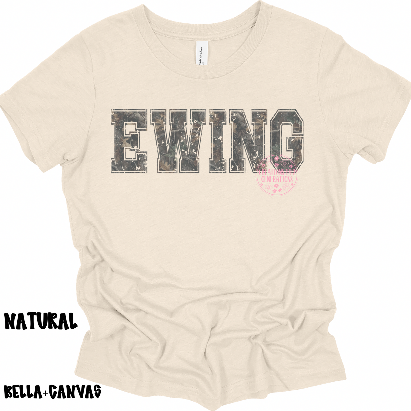 CAMO EWING DISTRESSED BELLA+CANVAS TODDLER SS PREORDER