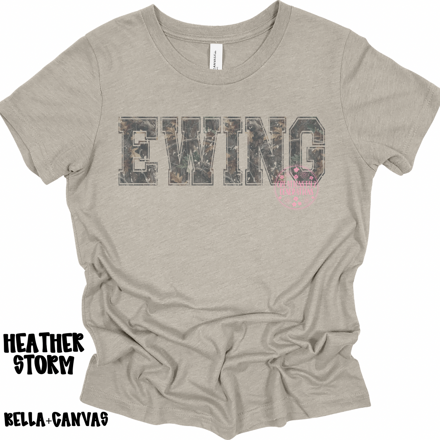 CAMO EWING DISTRESSED BELLA+CANVAS TODDLER SS PREORDER