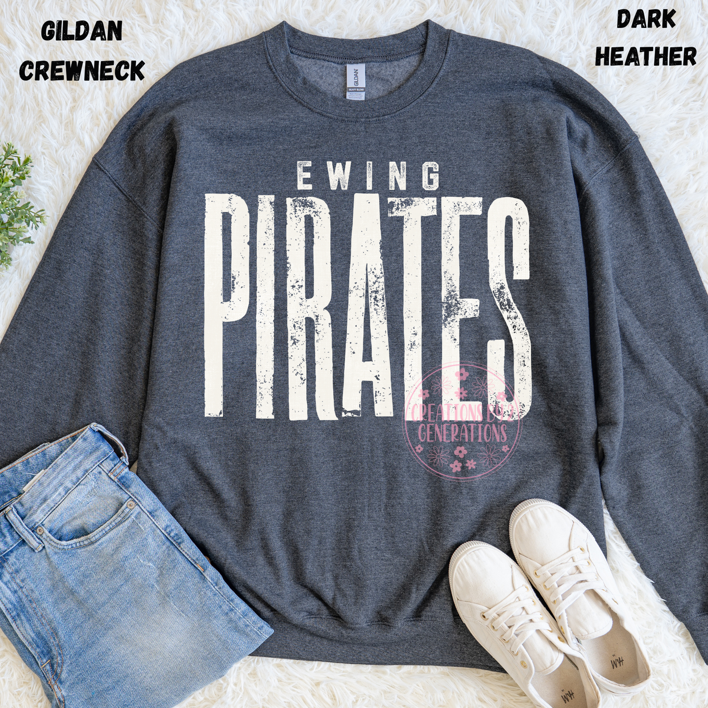 DISTRESSED EWING PIRATES WHITE SWEATSHIRT