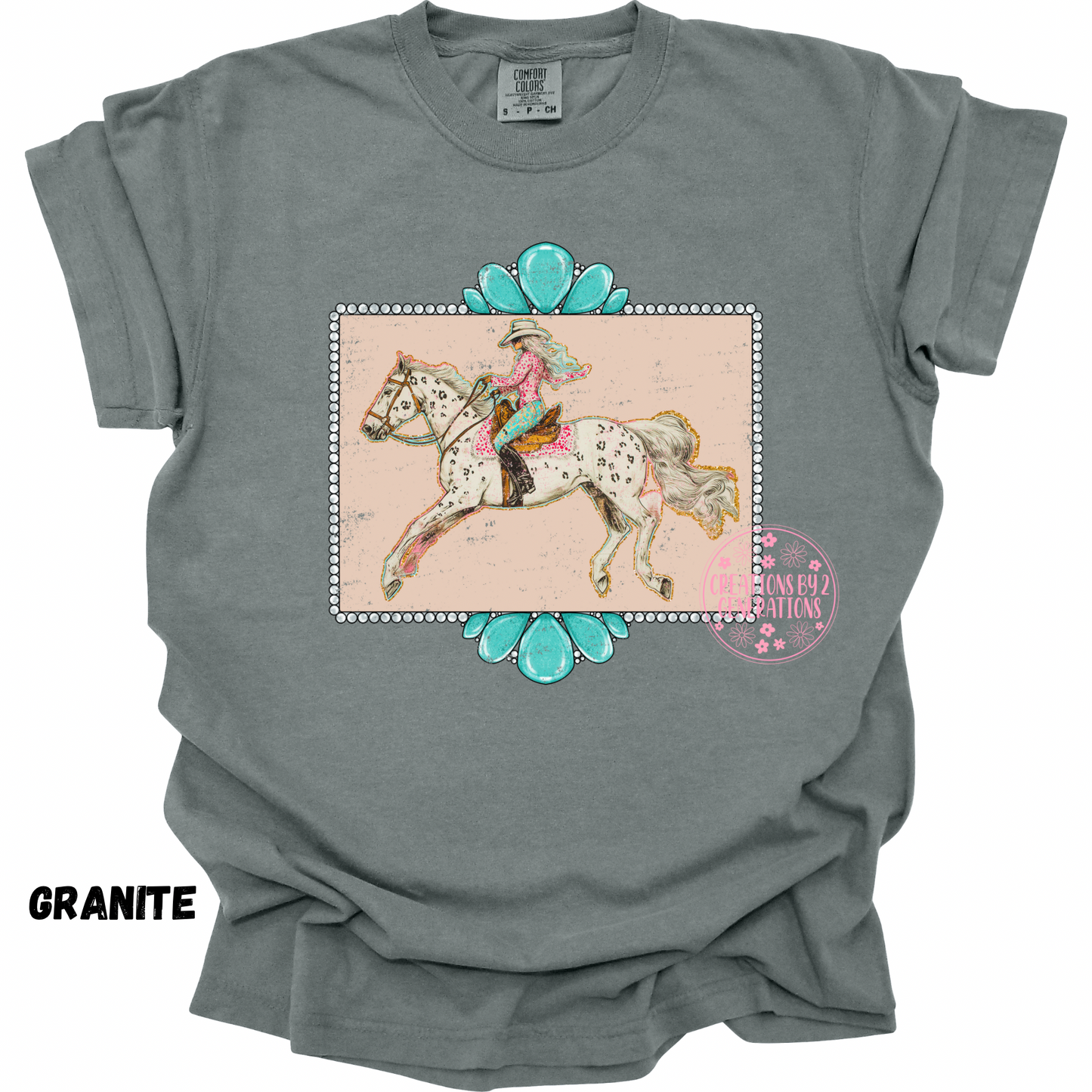 COWGIRL WITH WHITE HORSE & TURQUOISE PREORDER (YOUTH)