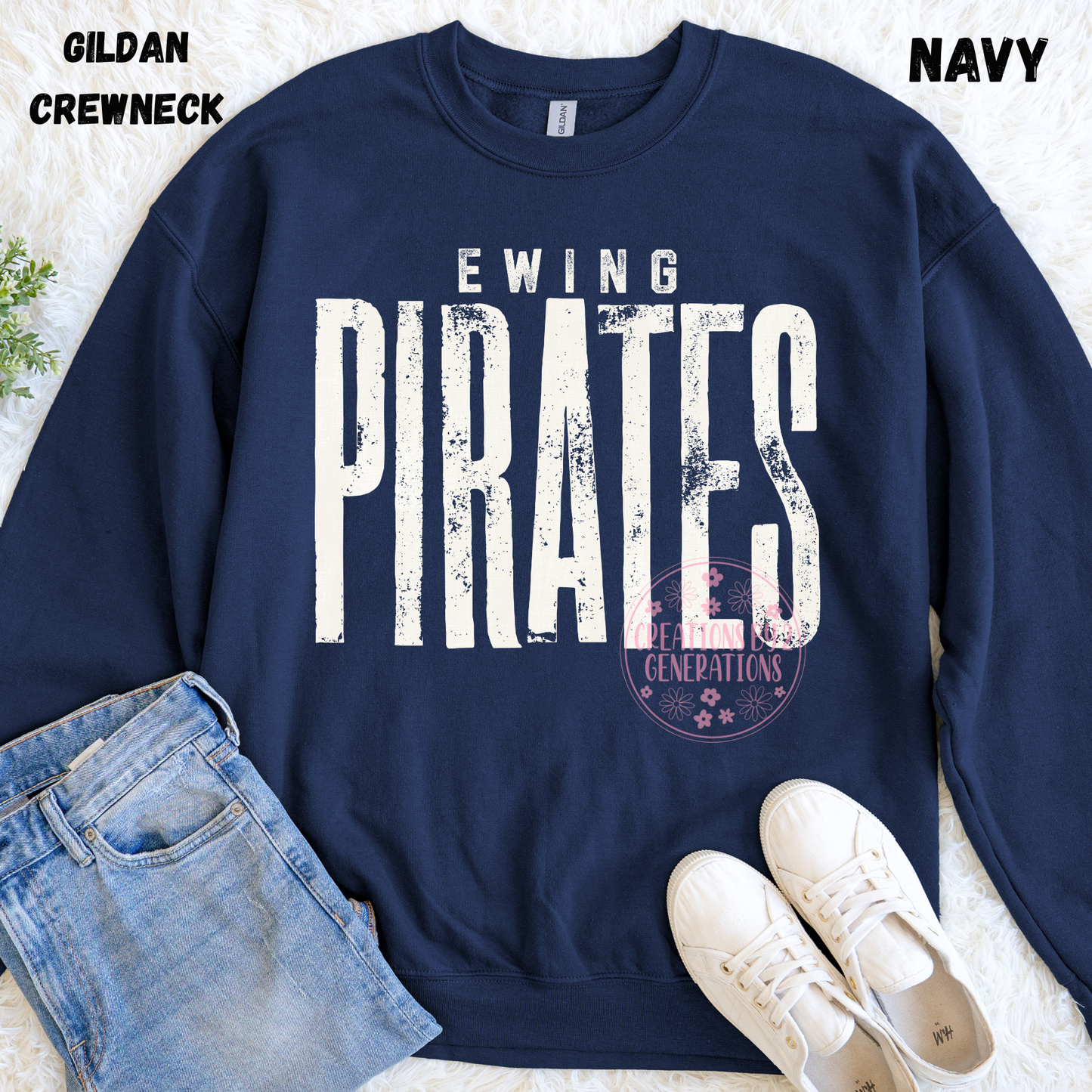 DISTRESSED EWING PIRATES WHITE SWEATSHIRT