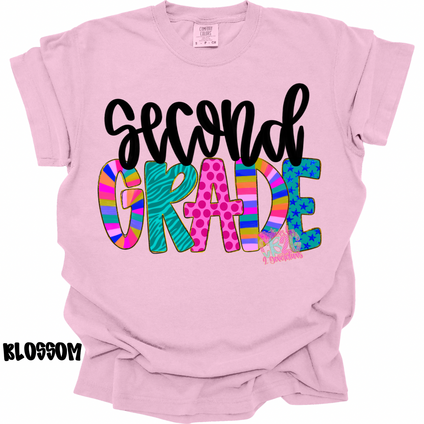 SECOND GRADE COLORFUL PATTERNS BLACK CURSIVE PREORDER (YOUTH)