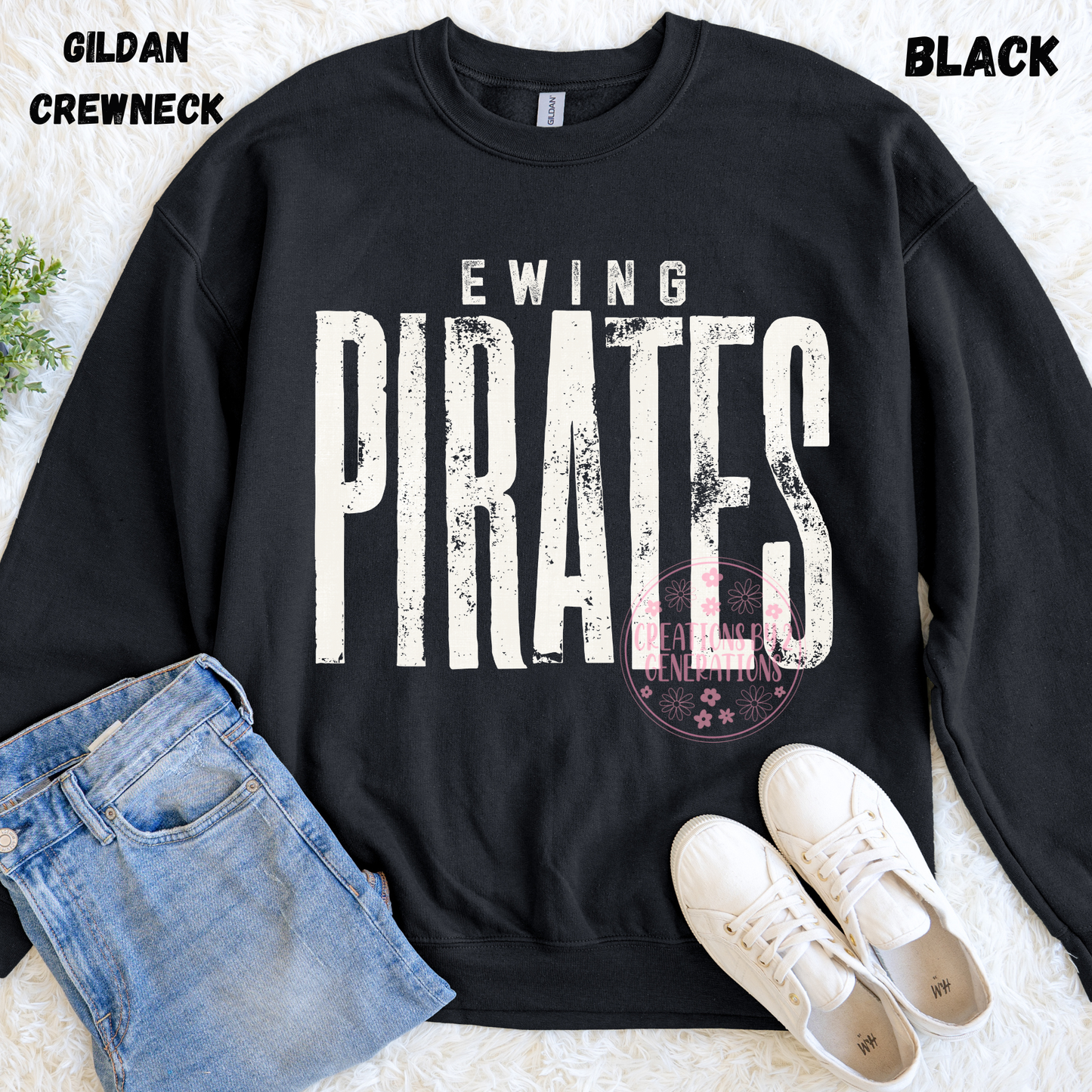 DISTRESSED EWING PIRATES WHITE SWEATSHIRT