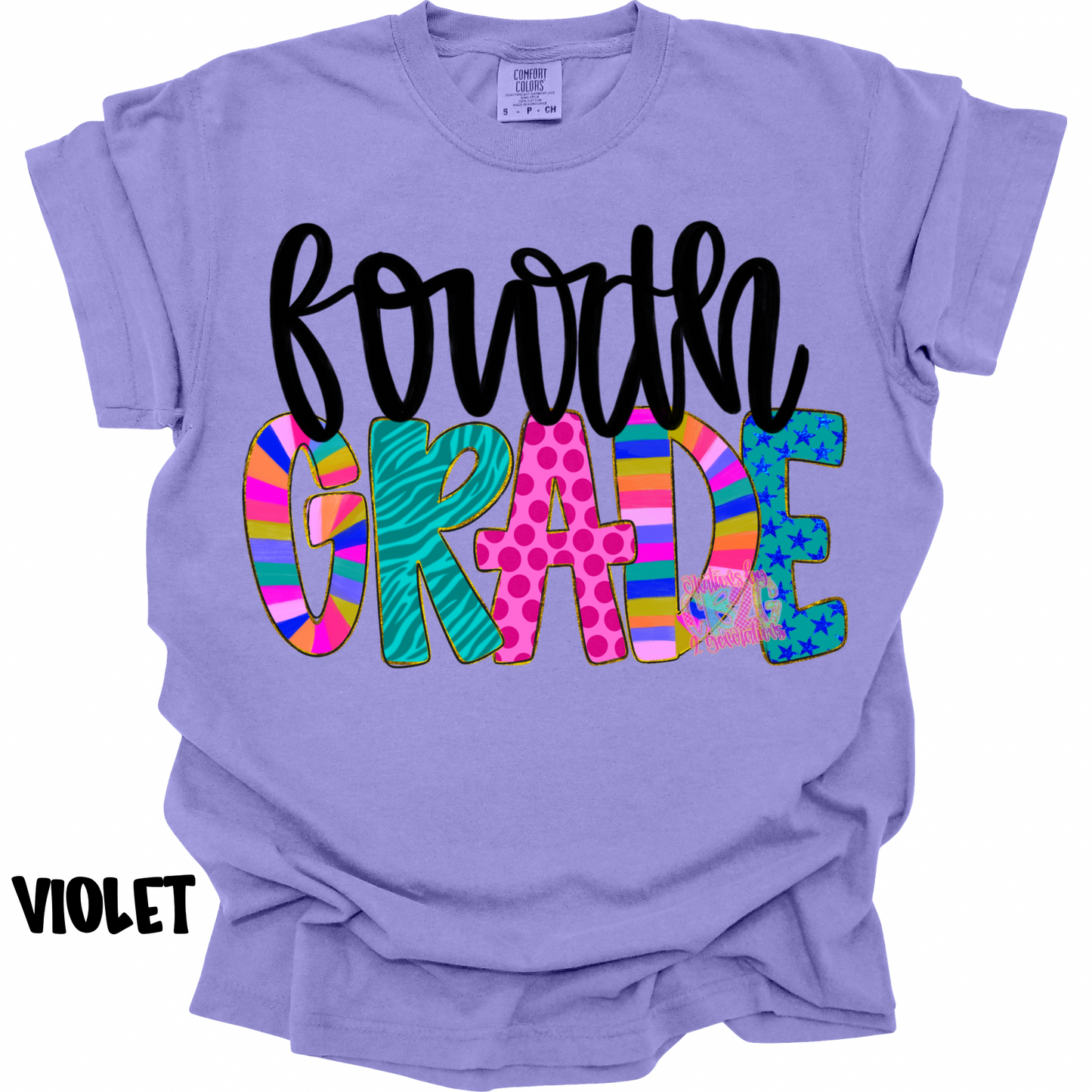 FOURTH GRADE COLORFUL PATTERNS BLACK CURSIVE PREORDER (YOUTH)