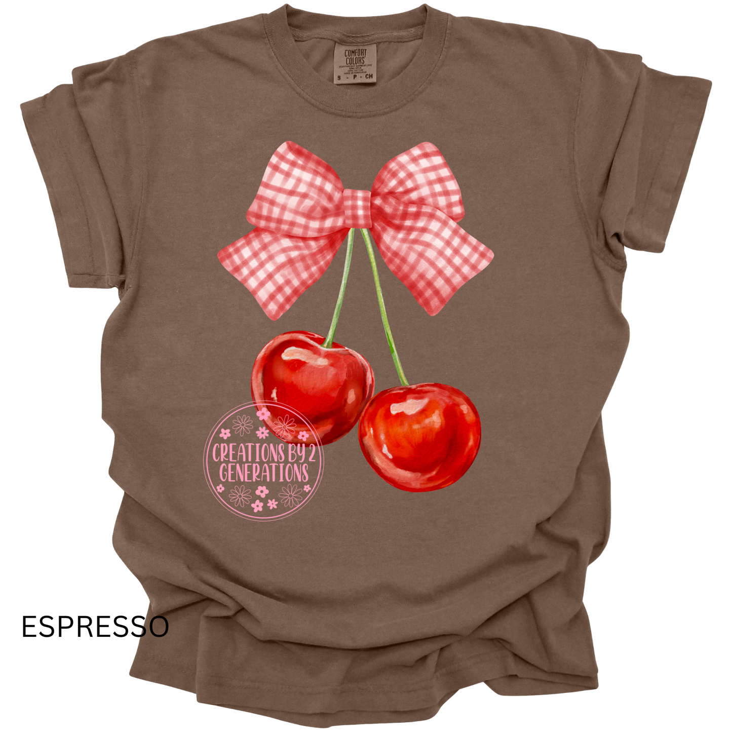 CHERRIES WITH PLAID BOW PRINT