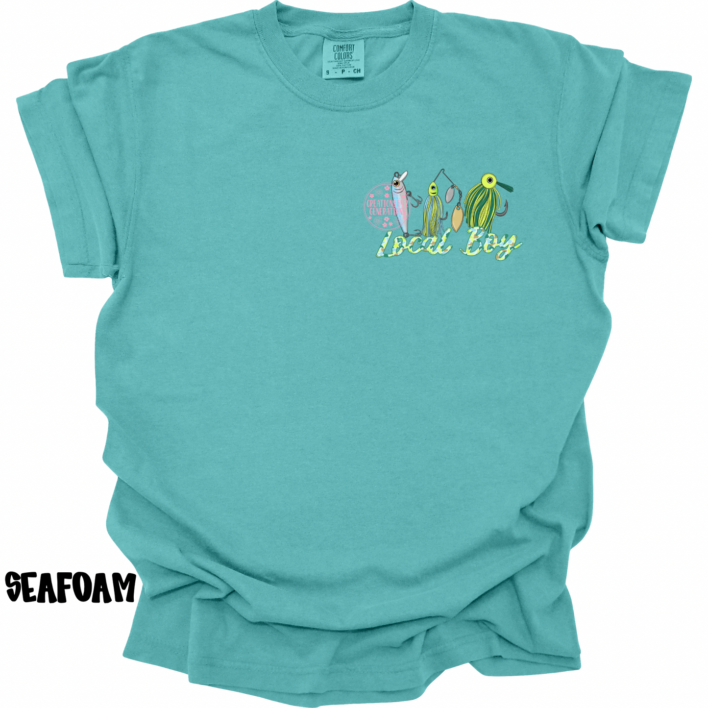 LOCAL BOY FISHING BAITS GREEN/BLUE WITH FRONT POCKET DESIGN PREORDER (YOUTH)