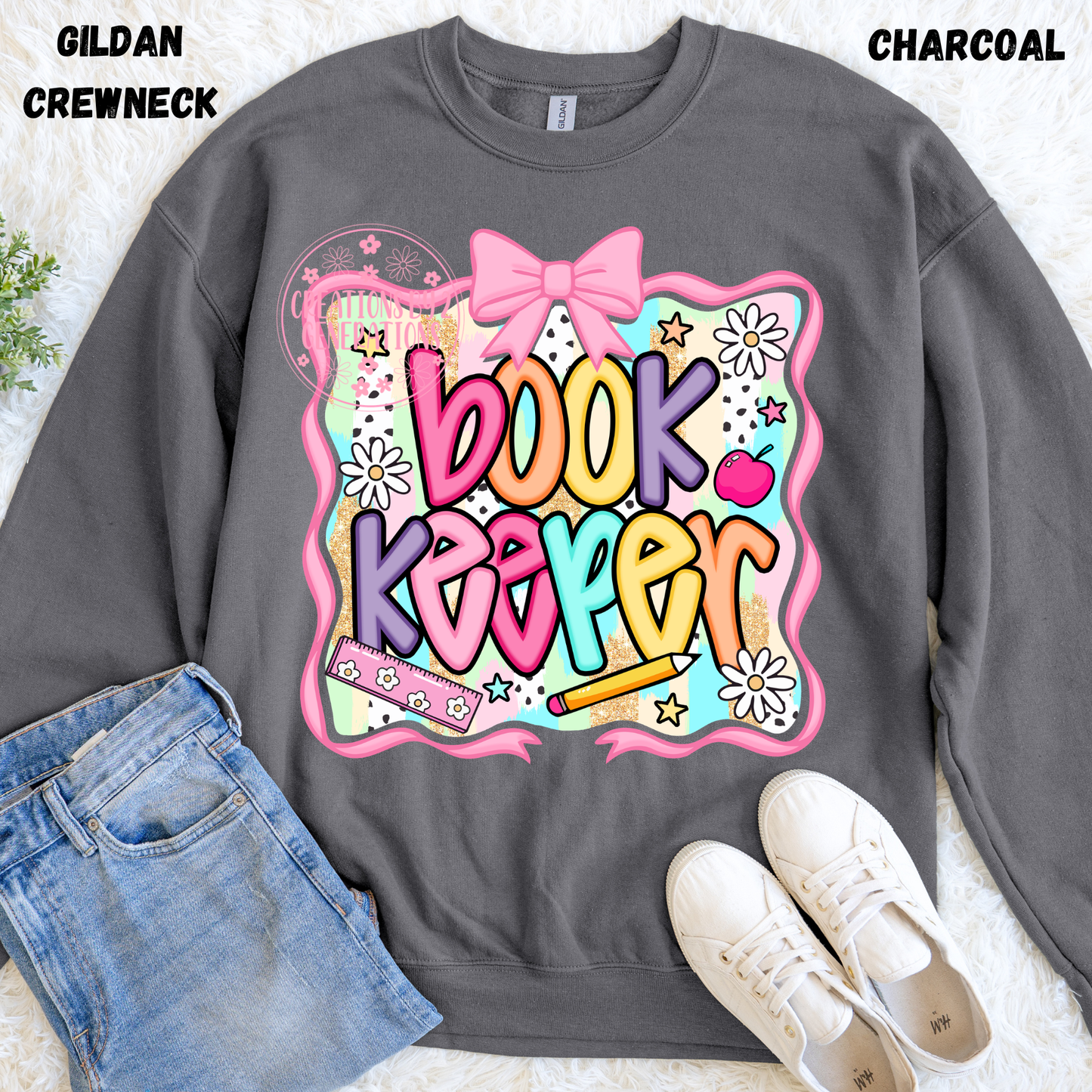 BOOK KEEPER WITH BOW AROUND IT SWEATSHIRT PREORDER