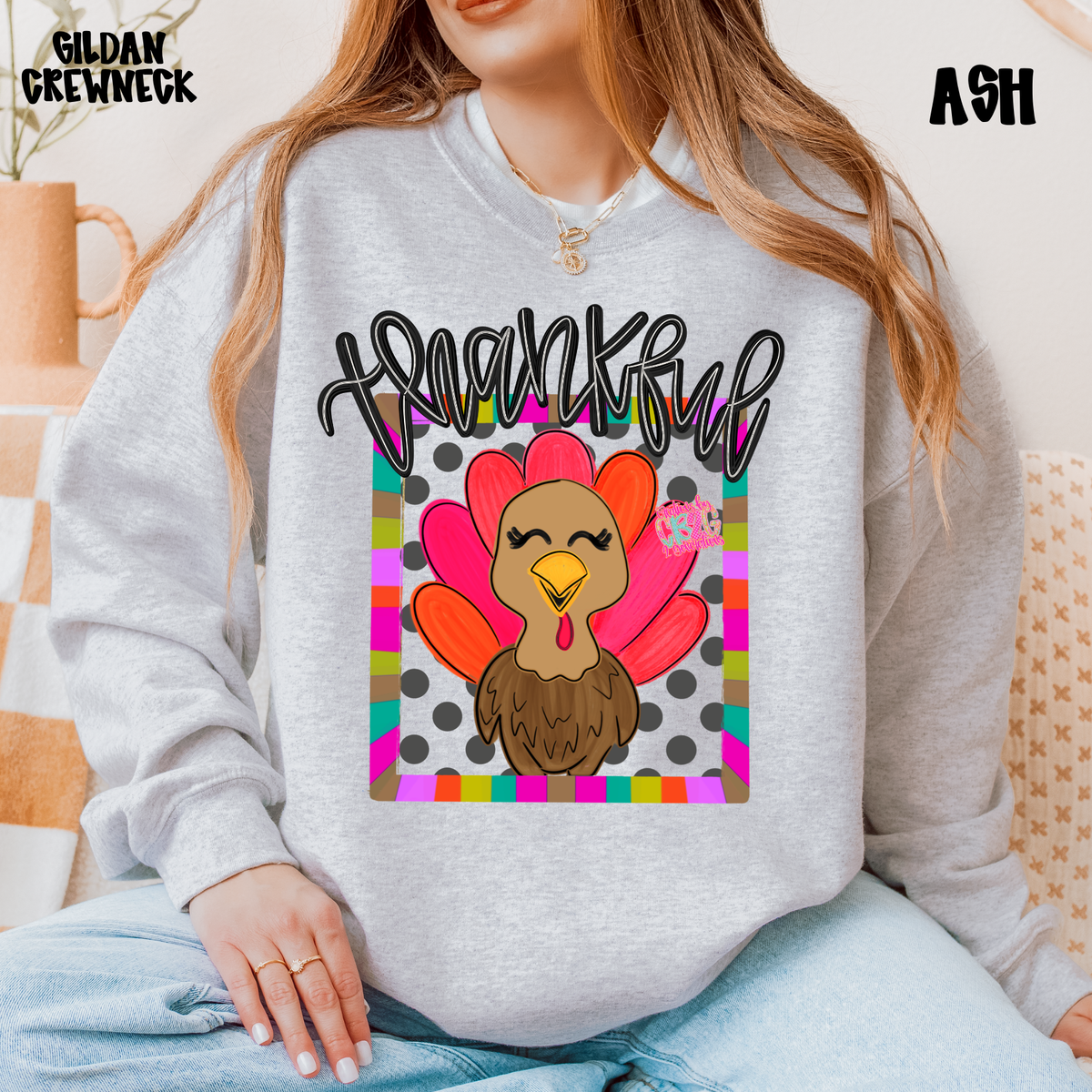 THANKFUL CURSIVE TURKEY SWEATSHIRT PREORDER