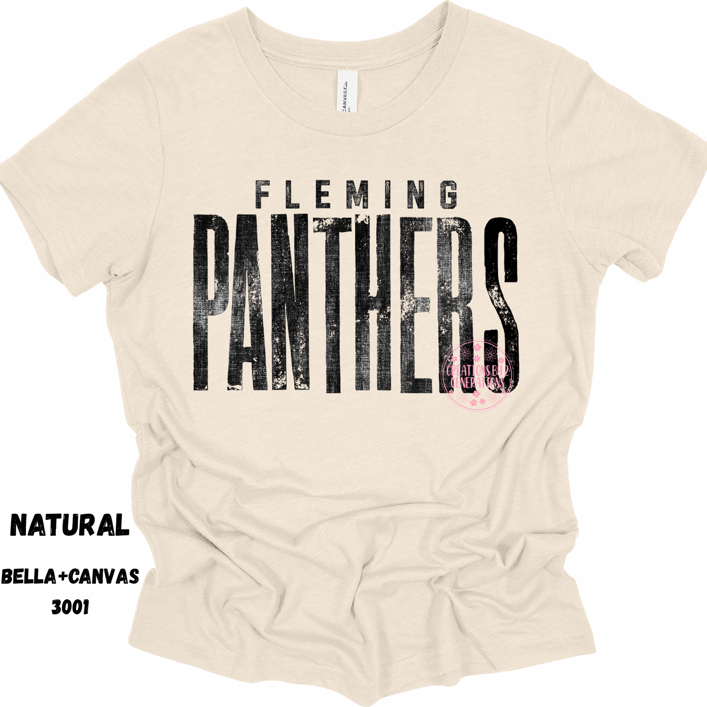 FLEMING PANTHERS DISTRESSED BLACK BELLA+CANVAS SS PREORDER