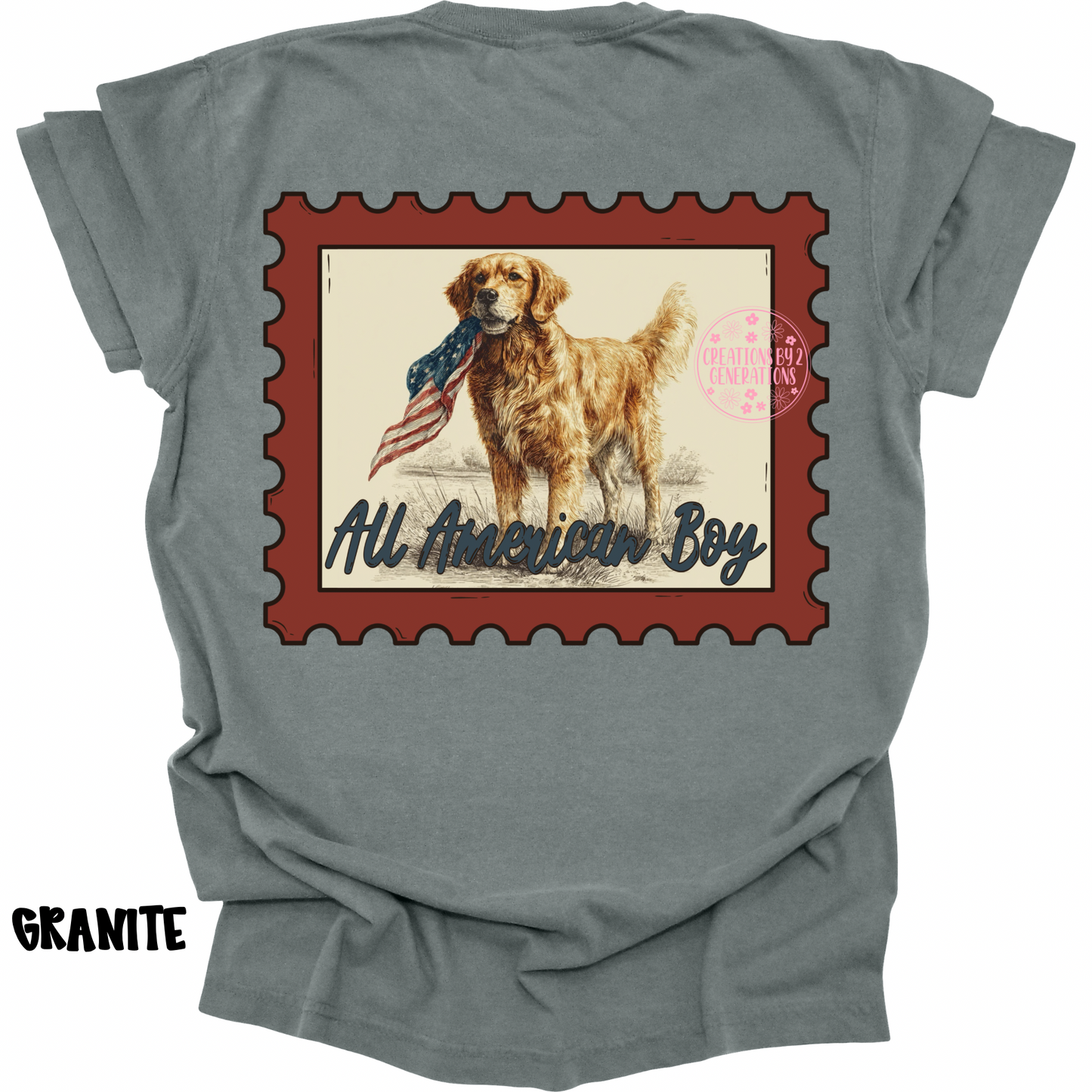 ALL AMERICAN BOY DOG & FLAG WITH FRONT POCKET DESIGN PREORDER (YOUTH)