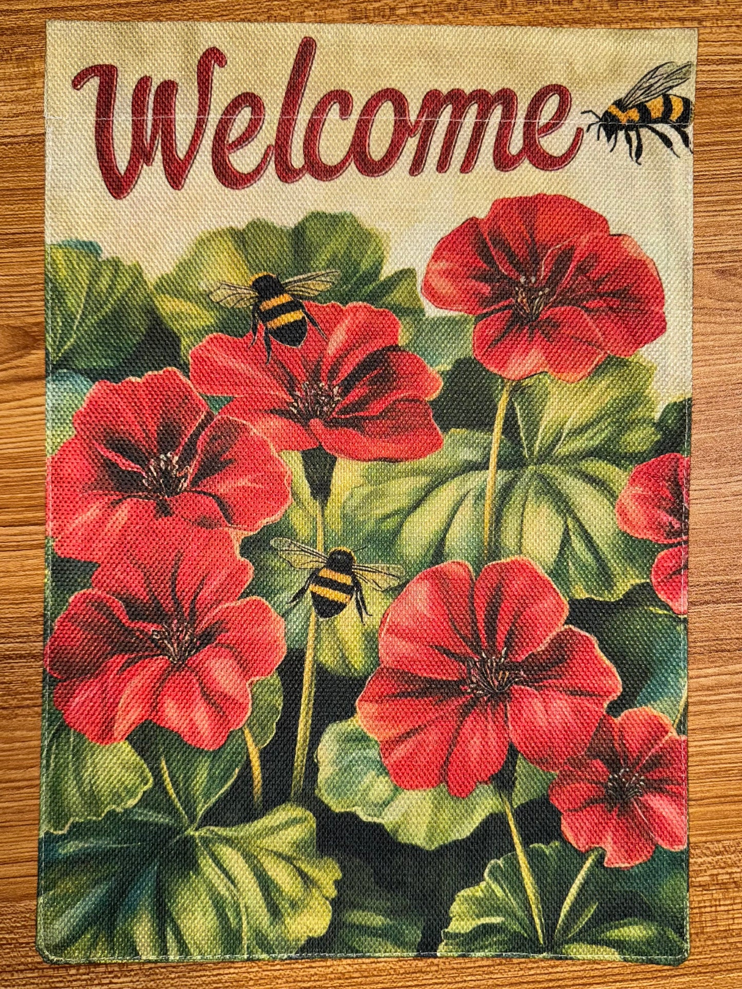 WELCOME RED FLOWERS FLAG