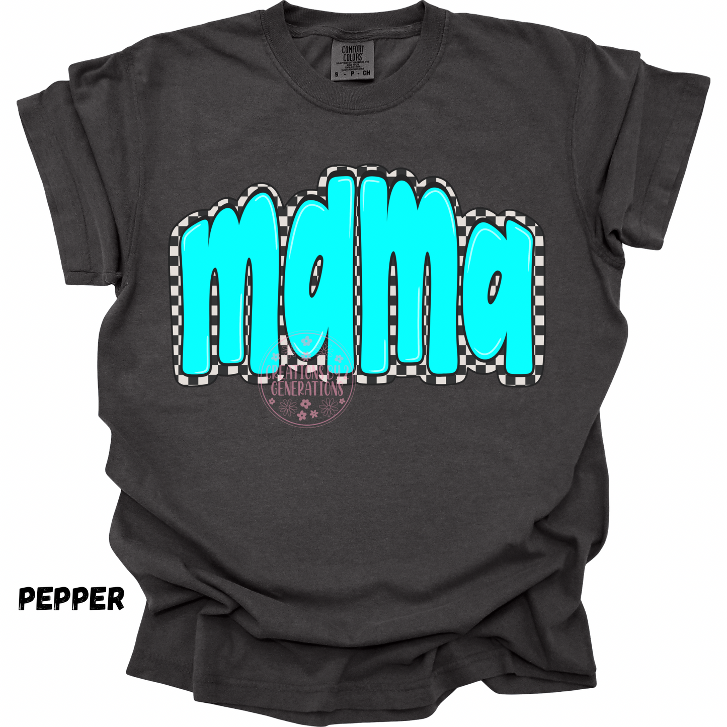 MAMA BLACK/WHITE CHECKERED OUTLINE