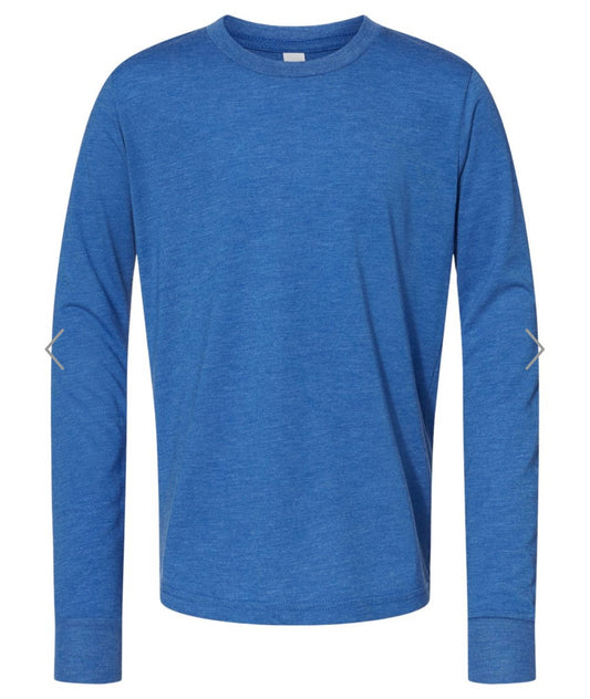 YOUTH SMALL TRUE ROYAL TRIBLEND BELLA + CANVAS - YOUTH TRIBLEND LONG SLEEVE TEE - 3513Y