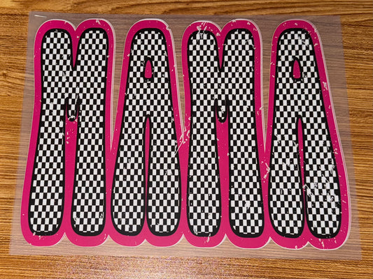MAMA BLACK/WHITE CHECKERED WITH PINK OUTLINE DISTRESSED PRINT