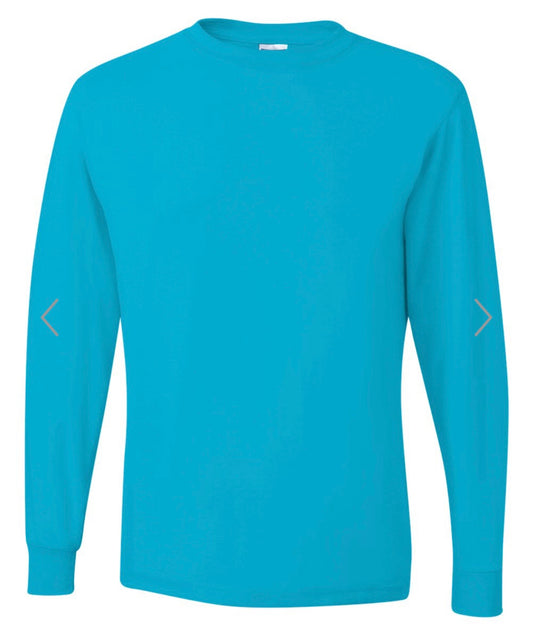 LARGE CALIFORNIA BLUE JERZEES DRI-POWER LONG SLEEVE 50/50 T-SHIRT