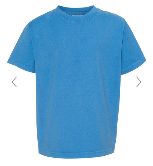 YOUTH SMALL SUMMER SKY BLUE COMFORTWASH BY HANES - GARMENT-DYED YOUTH T-SHIRT - GDH175