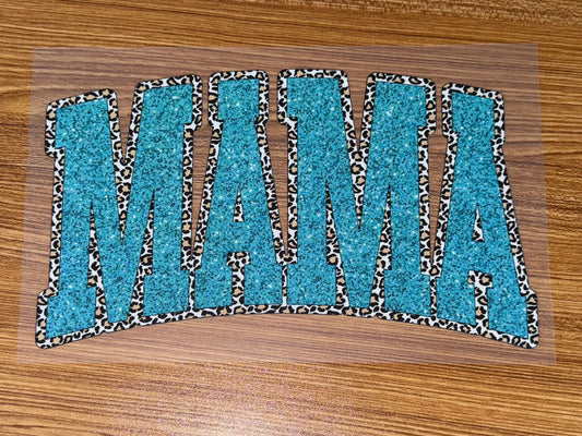 MAMA BLUE GLITTER WITH LEOPARD PRINT