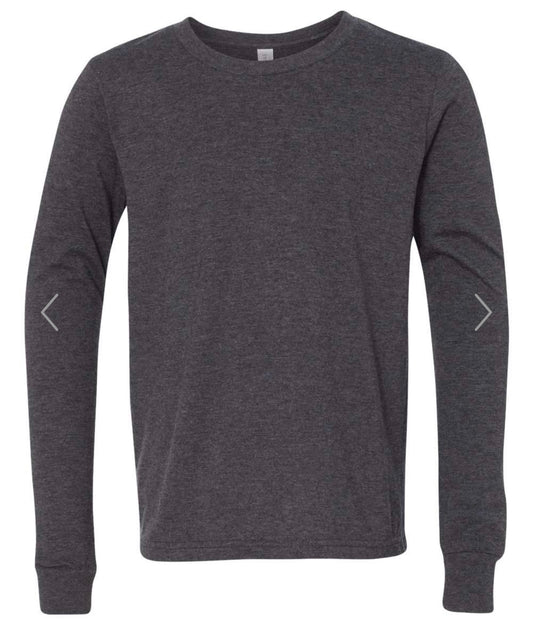 YOUTH LARGE DARK GREY HEATHER BELLA + CANVAS - YOUTH HEATHER CVC LONG SLEEVE TEE - 3501YCVC