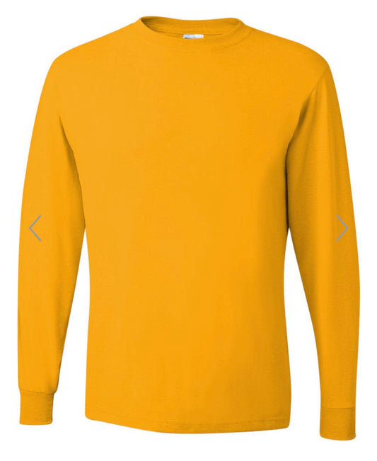 LARGE GOLD JERZEES DRI-POWER LONG SLEEVE 50/50 T-SHIRT