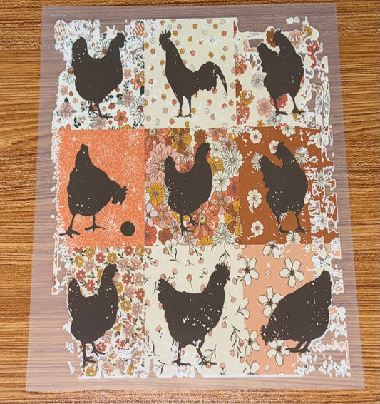 FLORAL CHICKENS PRINT