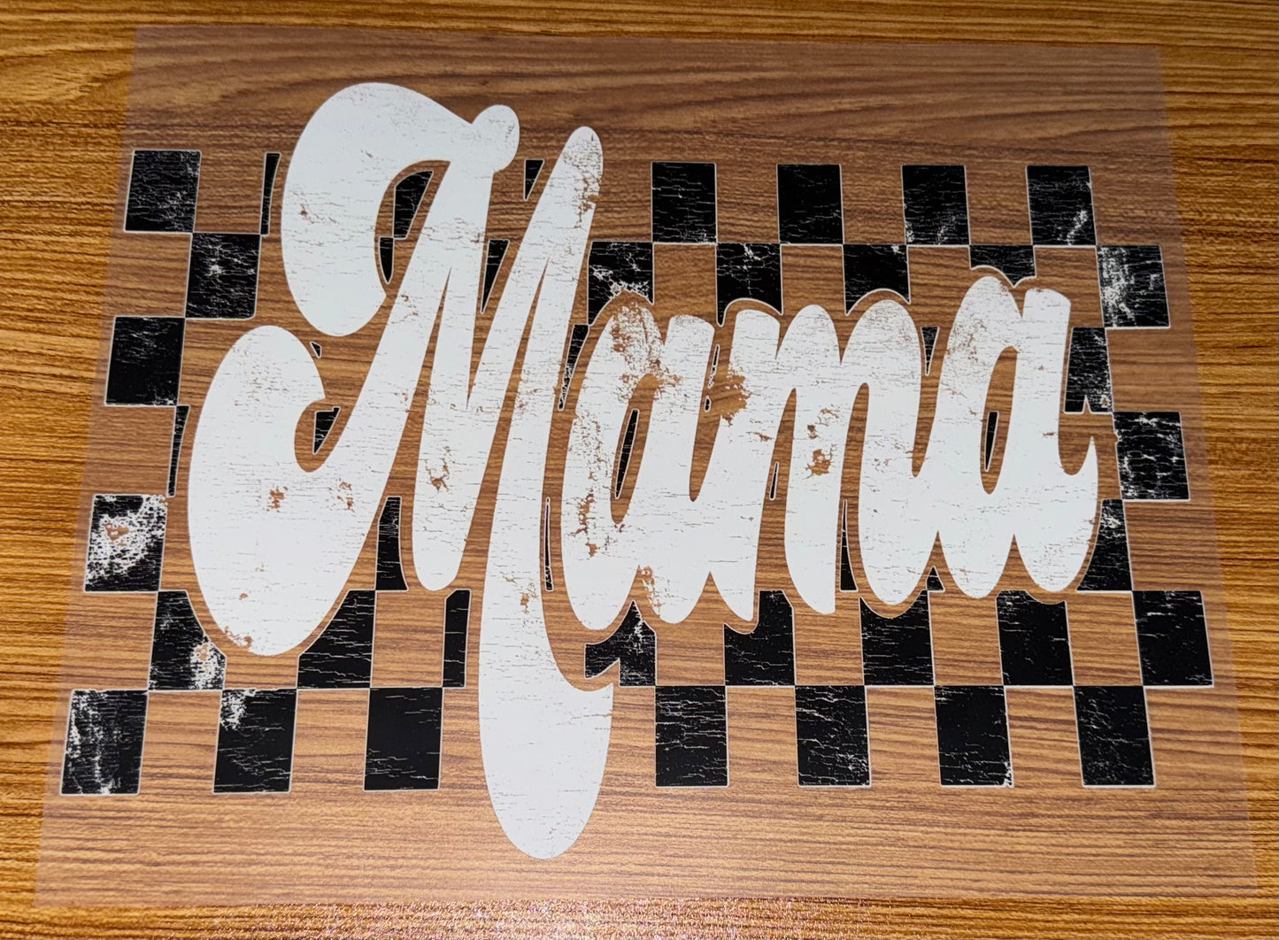 WHITE MAMA WITH BLACK CHECKERED DISTRESSED PRINT