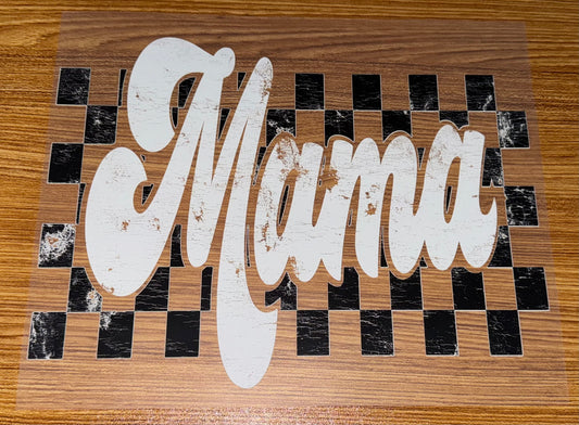 WHITE MAMA WITH BLACK CHECKERED DISTRESSED PRINT