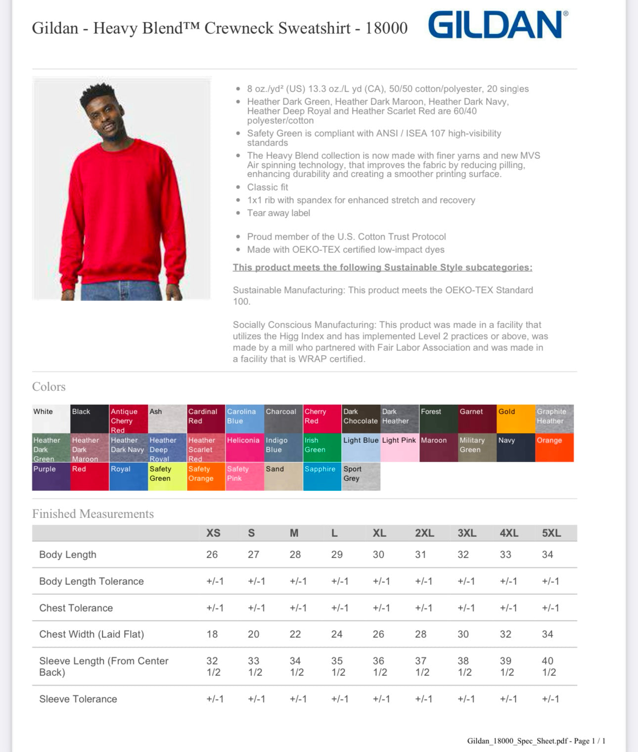 2X RED GILDAN-HEAVY BLEND CREWNECK SWEATSHIRT