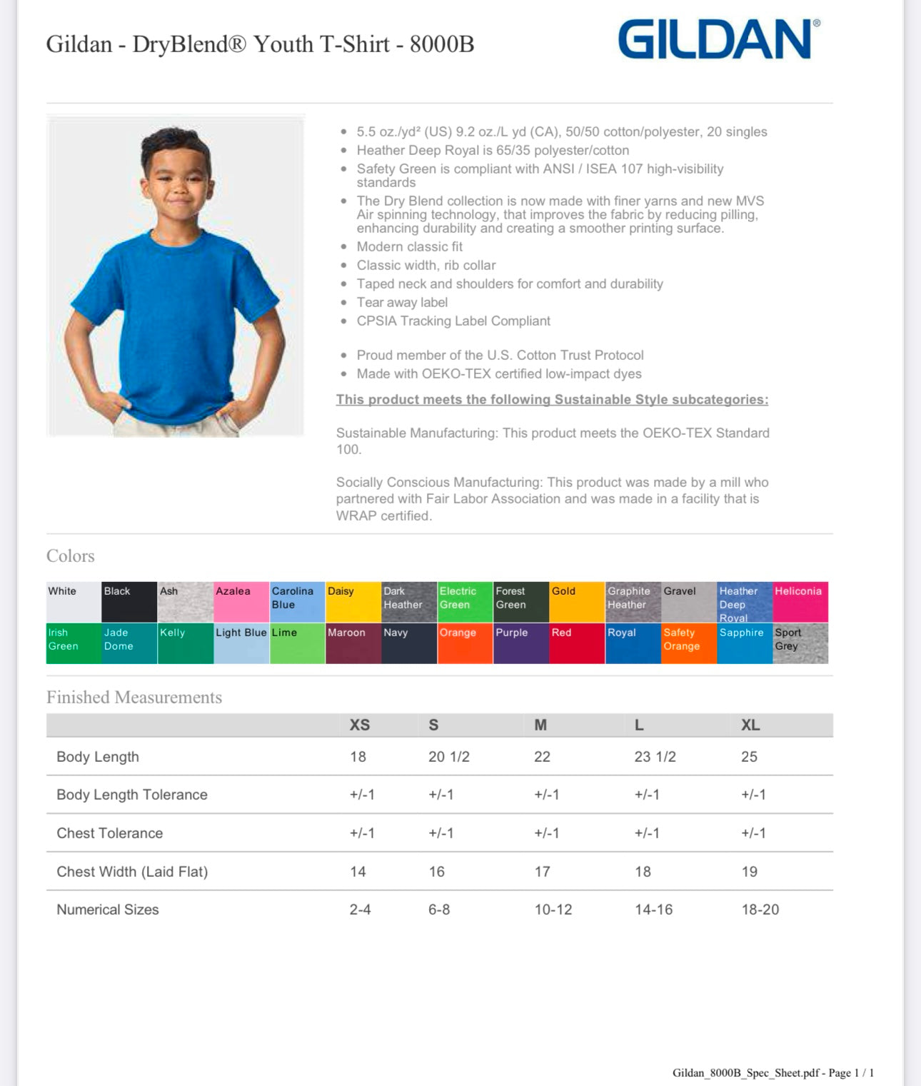 YOUTH XS HEATHER DEEP ROYAL GILDAN - DRYBLEND YOUTH T-SHIRT - 8000B
