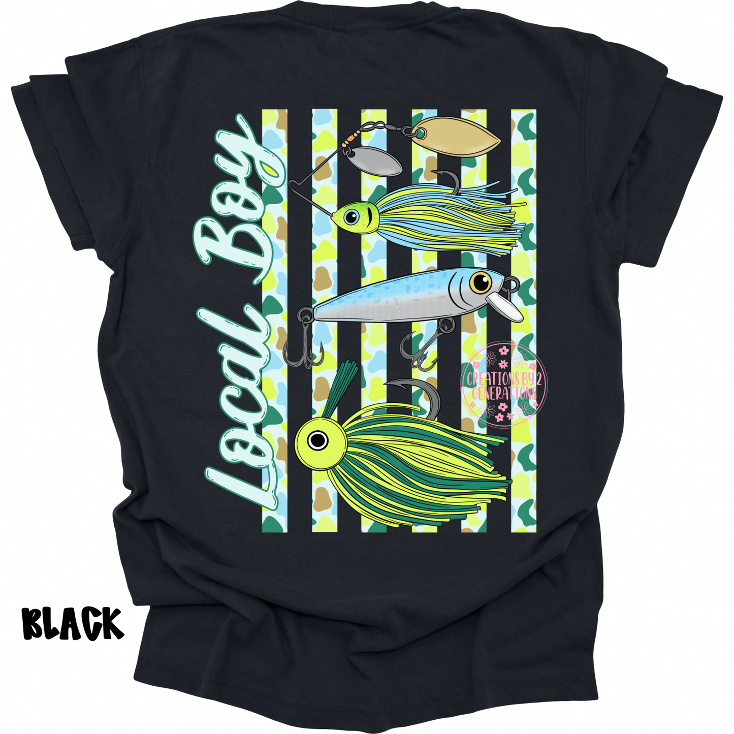 LOCAL BOY FISHING BAITS GREEN/BLUE WITH FRONT POCKET DESIGN PREORDER (YOUTH)