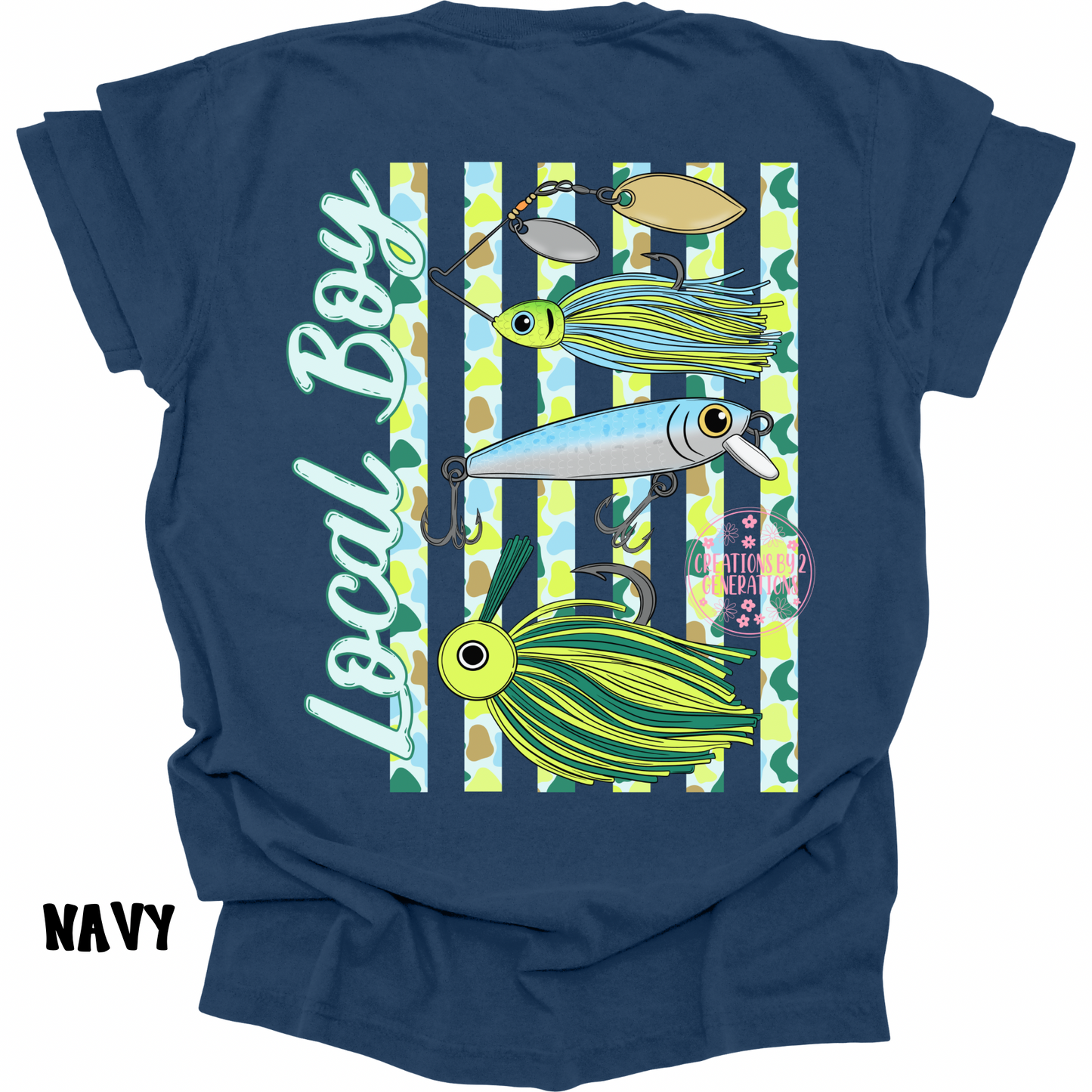 LOCAL BOY FISHING BAITS GREEN/BLUE WITH FRONT POCKET DESIGN PREORDER (YOUTH)