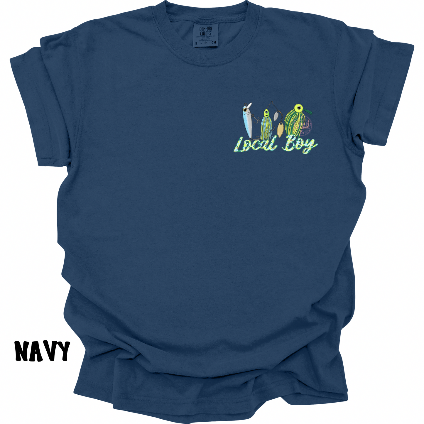 LOCAL BOY FISHING BAITS GREEN/BLUE WITH FRONT POCKET DESIGN PREORDER (YOUTH)