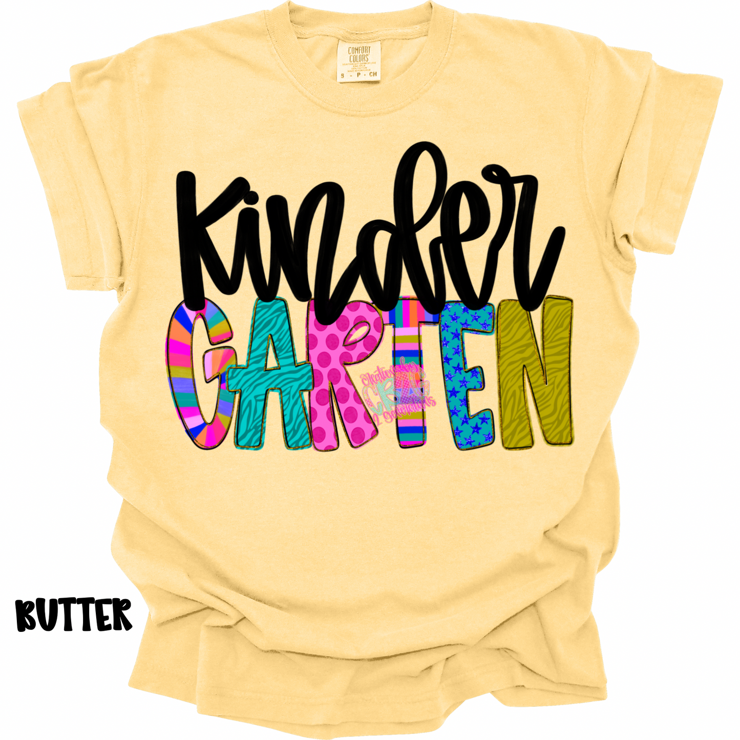 KINDERGARTEN COLORFUL PATTERNS BLACK CURSIVE PREORDER (YOUTH)
