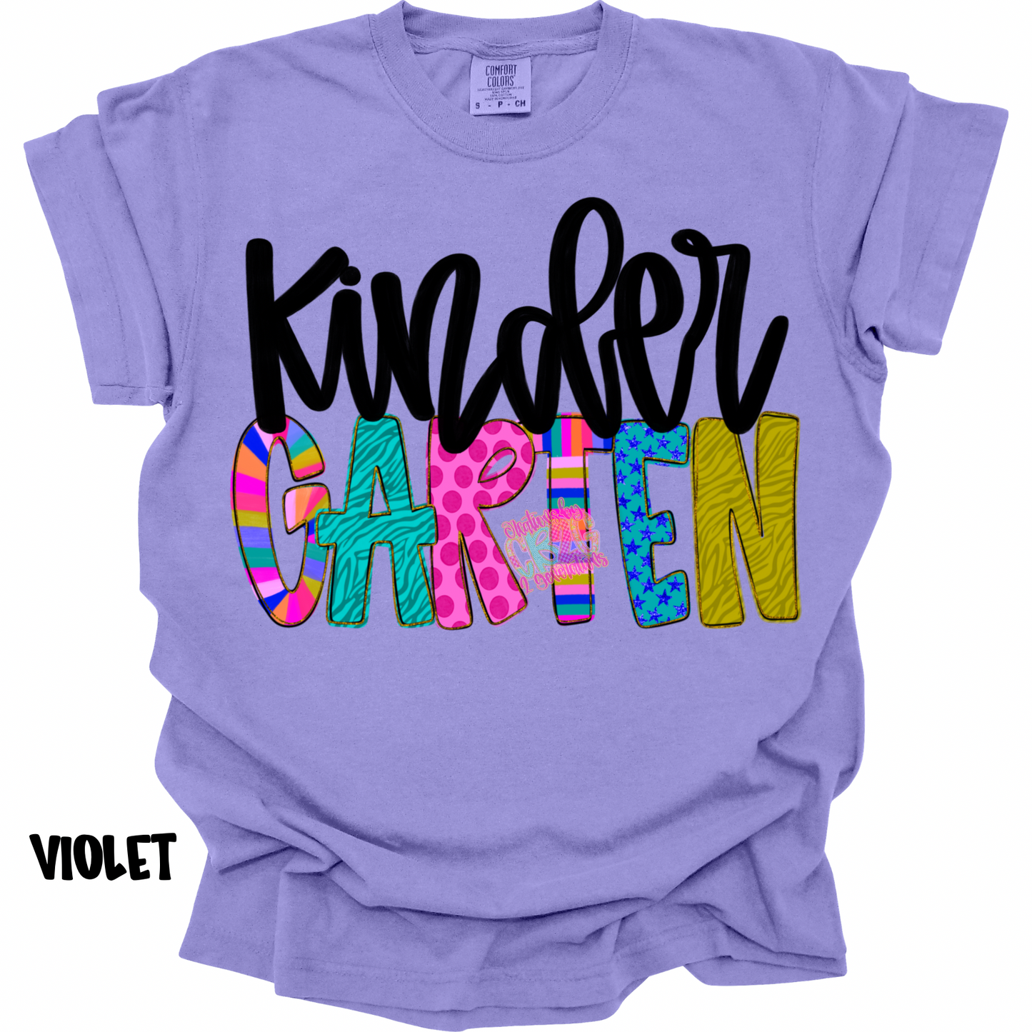 KINDERGARTEN COLORFUL PATTERNS BLACK CURSIVE PREORDER (YOUTH)