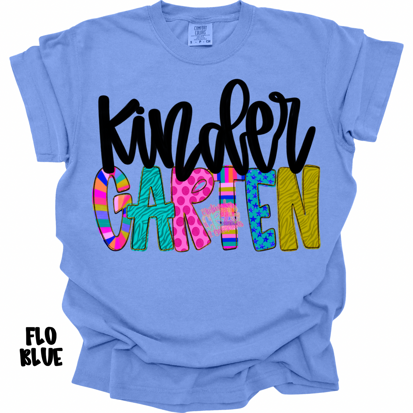 KINDERGARTEN COLORFUL PATTERNS BLACK CURSIVE PREORDER (YOUTH)