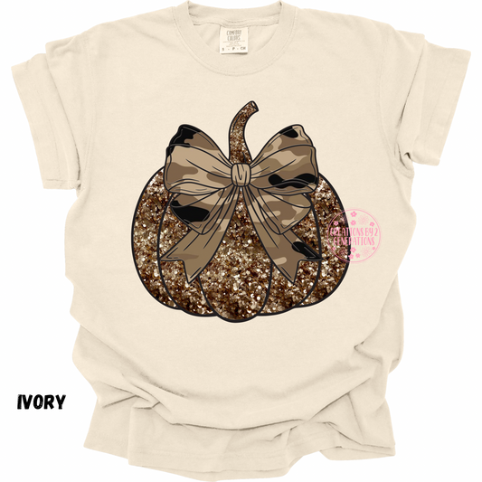 FAUX SEQUINS PUMPKIN WITH CAMO BOW PRINT